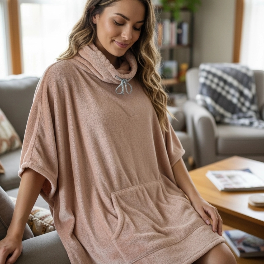 Cozy light pink Poncho Sweater
